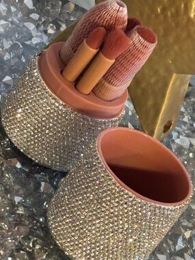 Sparkling Rhinestone Travel Makeup Brush Holder Organizer Bling Cosmetic Case